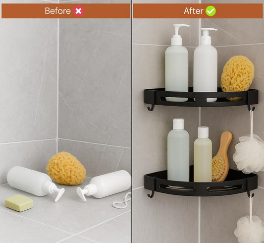 Aluminium Heavy Duty Self Adhesive Bathroom Corner Shelf (Pack of 2)